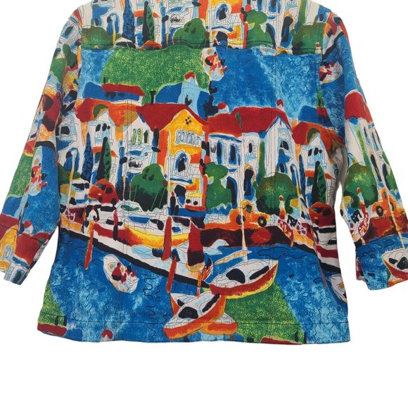 KAKTUS Women’s Multicolored Denim City Boats Jacket Button Up Pockets Size L - Picture 6 of 9